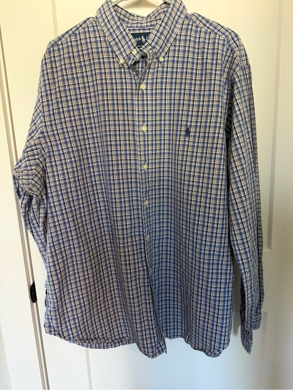 Ralph Lauren Blue and White Plaid Button-Down Shirt